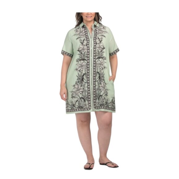 MAX STUDIO LONDON Plus Linen Blend Mini Shirt Dress - Picture 1 of 4